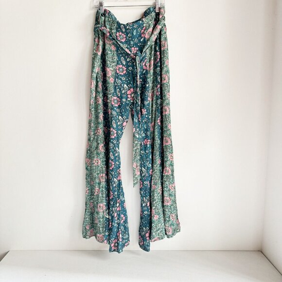 Free People bali sultry bohemian flared pants in blue multi L - Picture 5 of 8